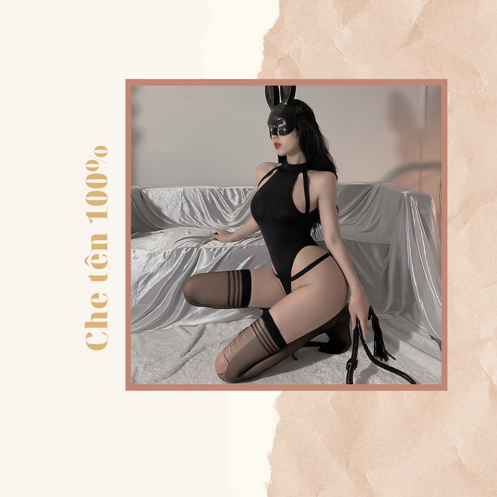 Set bodysuit gợi cảm kèm tất + roi, phụ kiện sm, đồ ngủ váy ngủ đầm ren đen sexy nội y ren quần lọt khe 6957
