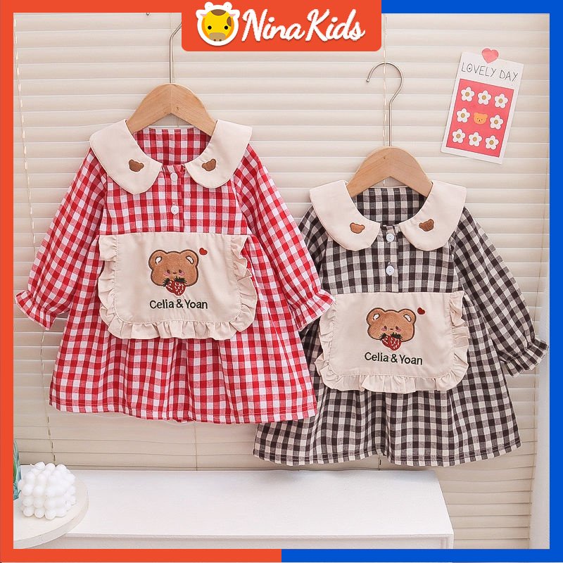 Đầm DàI Tay, In HọA TiếT Chú GấU Dễ Thương Cho Bé GáI (0 -