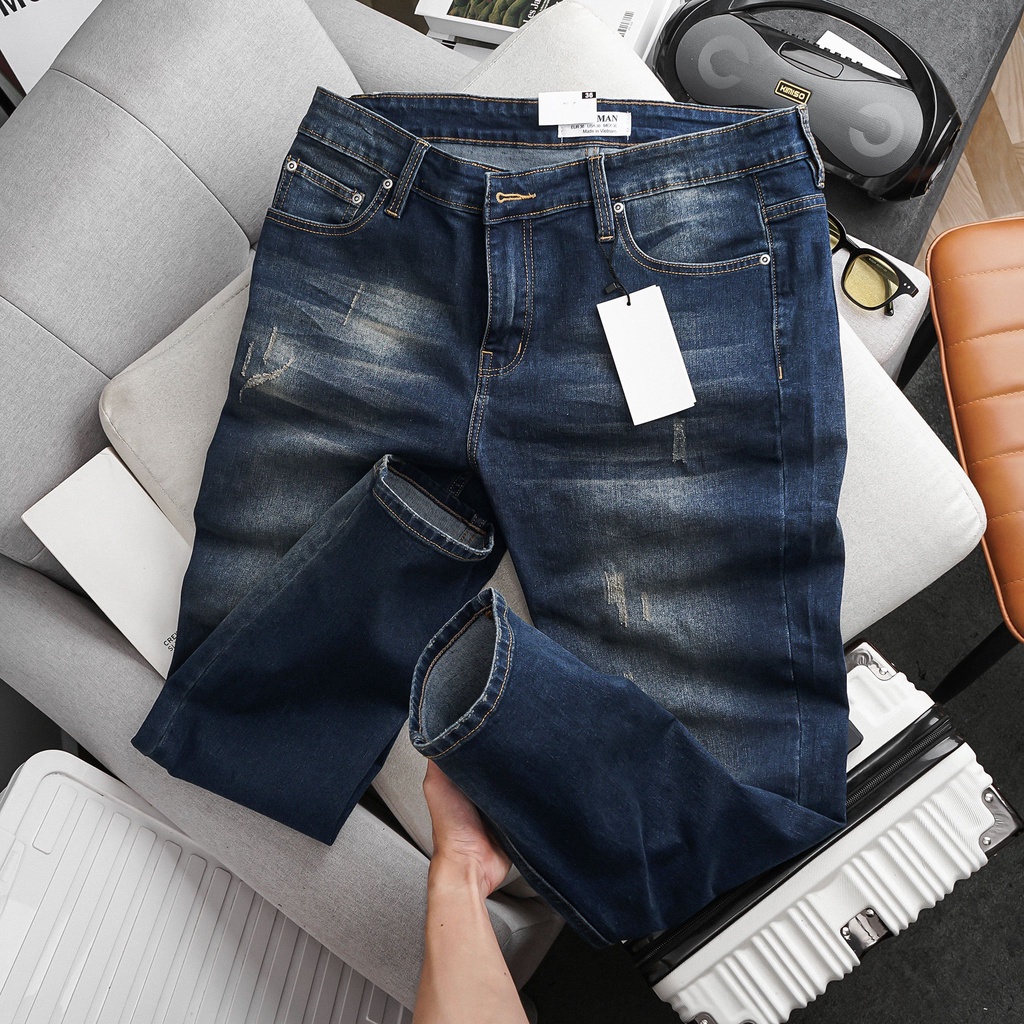 Quần jeans nam xanh xám chất jean đẹp co giãn màu bụi hàng xuất dư