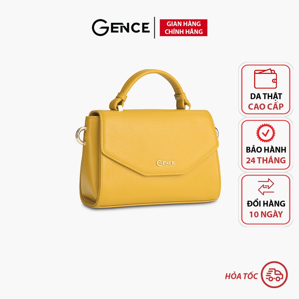 Túi xách tay nữ thời trang chính hãng Gence da bò Clemence cao cấp màu vàng TX05