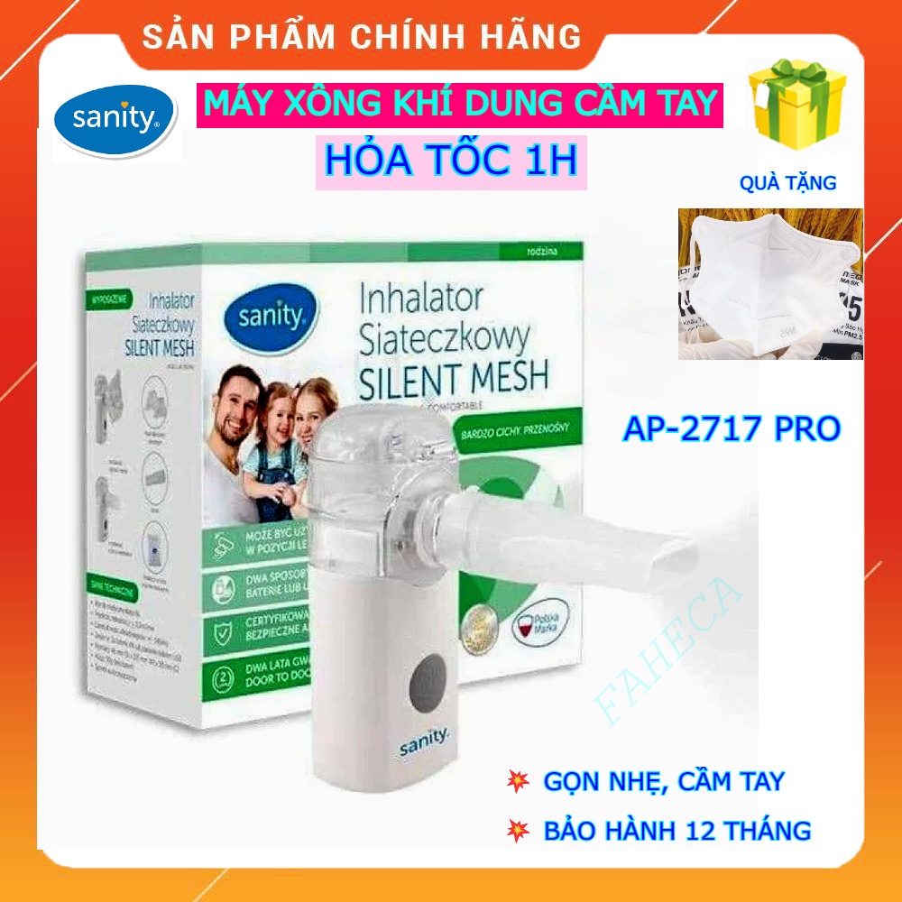 (HỎA TỐC1H) Máy xông khí dung cầm tay SANITY AP-2717 PRO pin AA hoặc USB, Siêu âm, hạt nano - Công nghệ Đức - Chính hãng