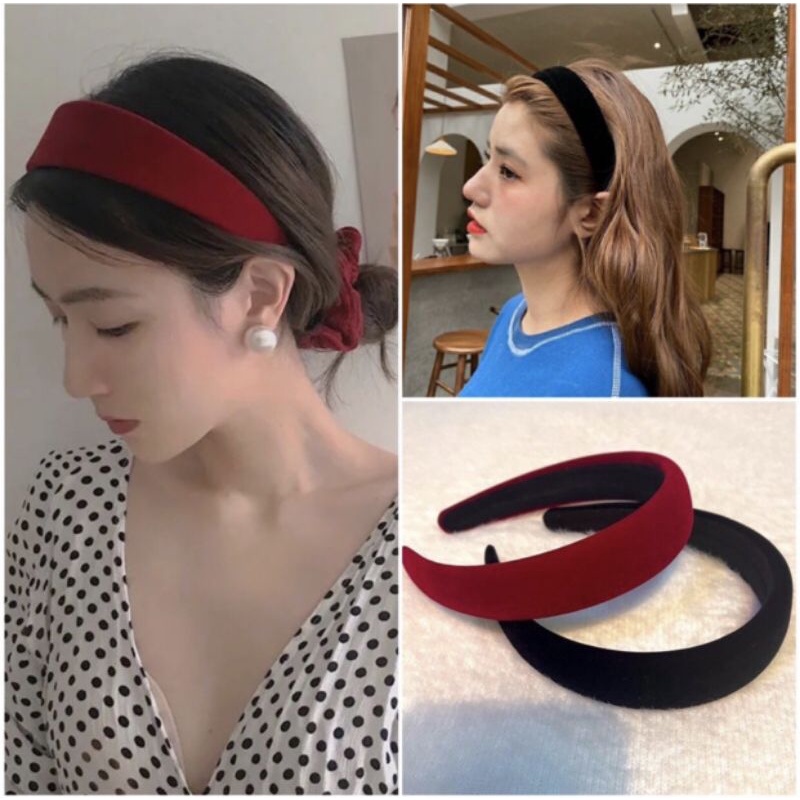 băng đô ,buộc tóc scrunchies nhung đỏ đen