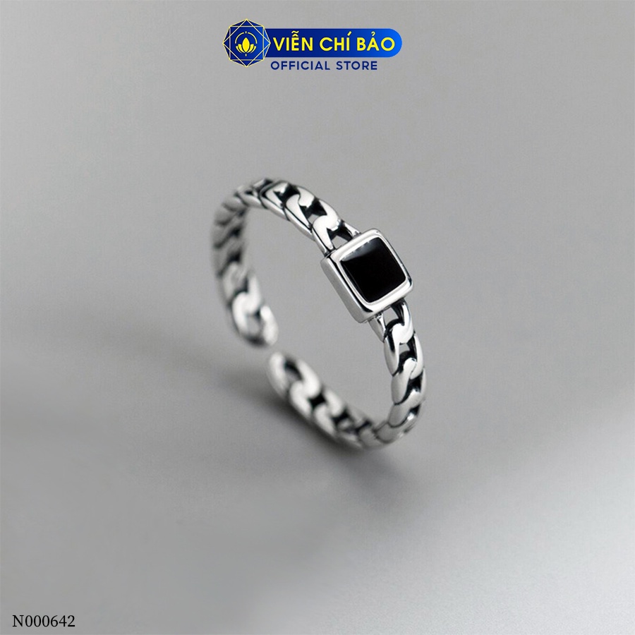 Nhẫn đá đen vuông chất liệu bạc Thái 925 thời trang phụ kiện trang sức nữ Viễn Chí Bảo N000642