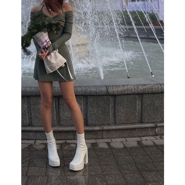 CAMI DRESS - Váy len liền thân trễ vai dáng xoè