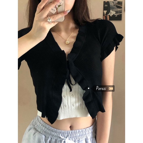 Porozi Áo Khoác cardigan Dệt Kim Tay Ngắn Thời Trang Hàn Quốc Cho Nữ