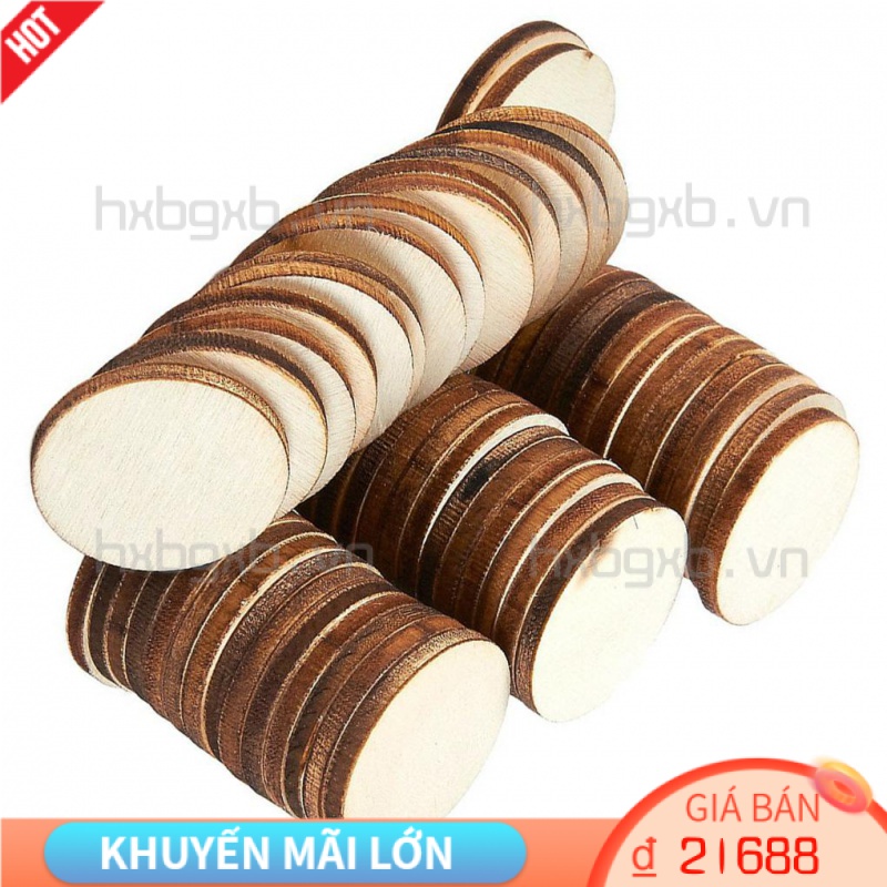 Bộ 50 Miếng Gỗ Tròn Trang Trí Thủ Công