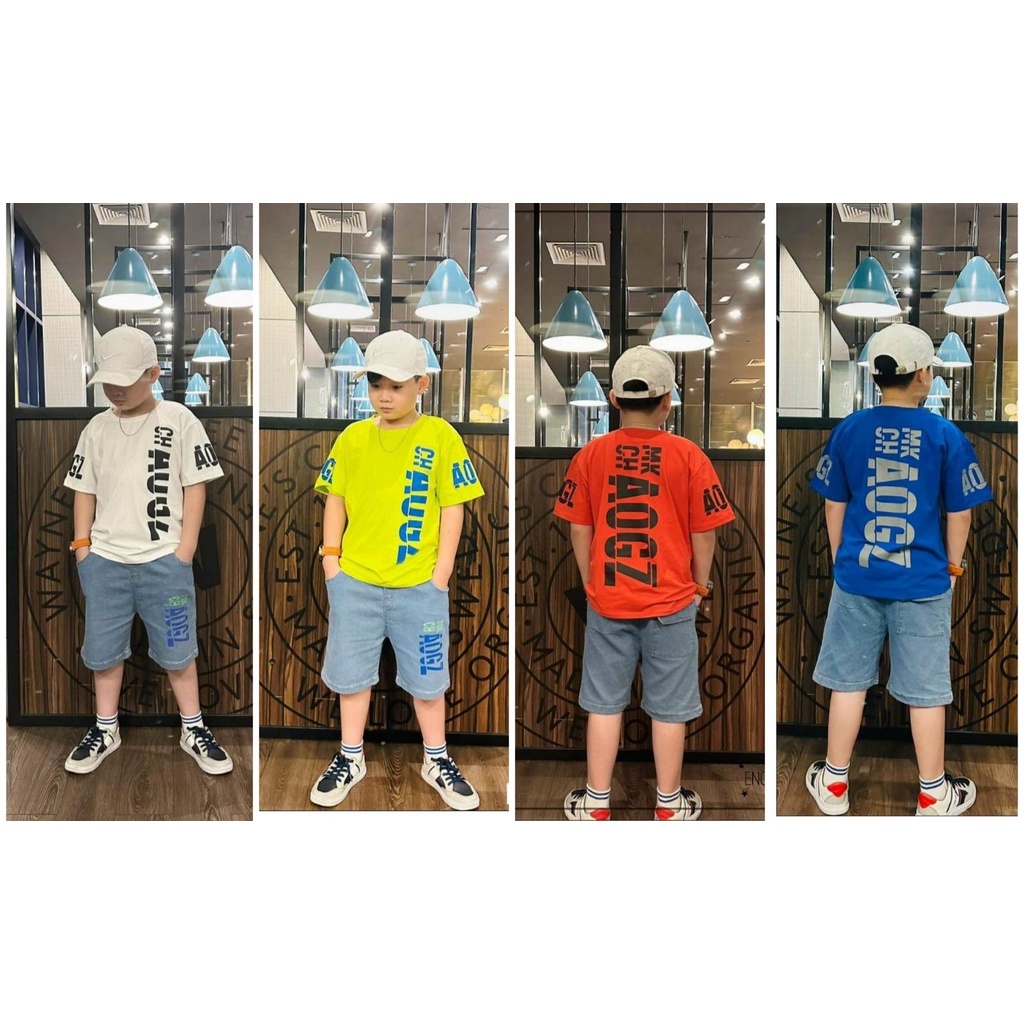 sét bộ áo thun quần jean. mẫu thời trang hiphop bé trai size đại cồ (20-55kg)