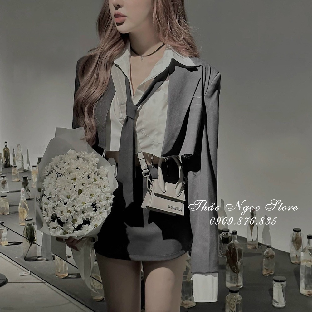 Set áo vest áo sơ mi chân váy ngắn kèm cara vat hàng chuẩn!