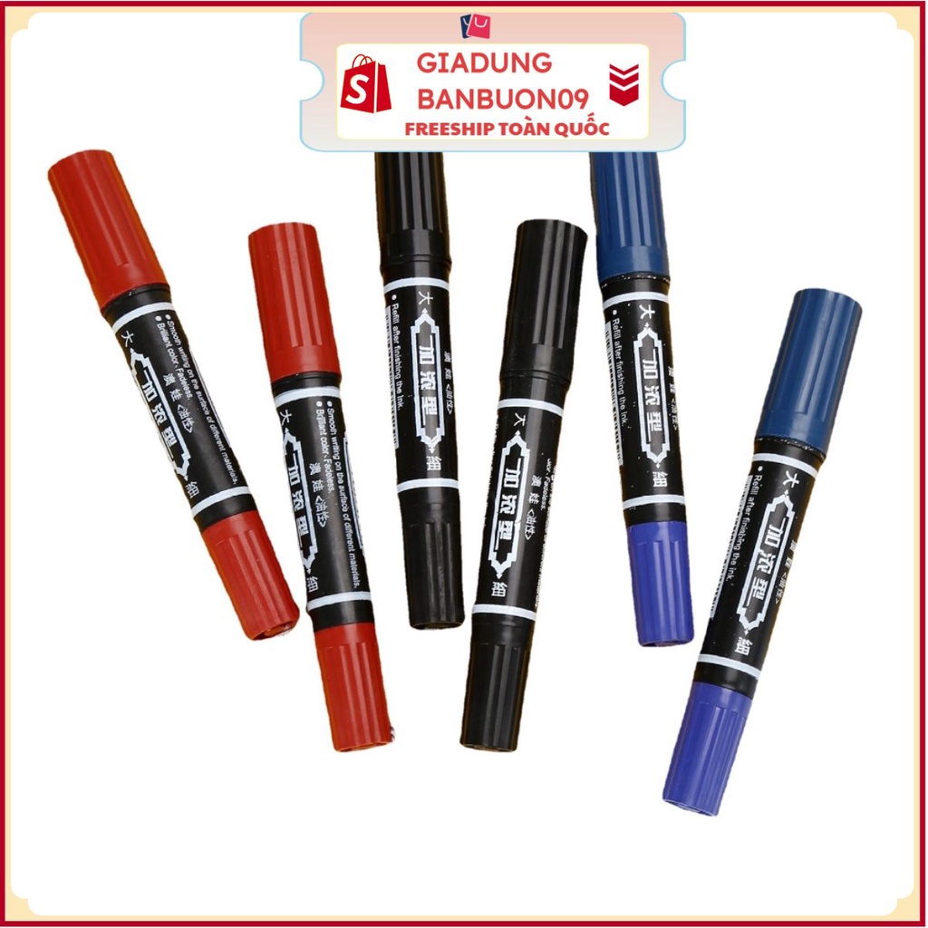 Bút lông dầu 2 đầu 3 màu xanh đỏ đen dùng trong đóng gói ghi mã đánh dấu sản phẩm tiện lợi không trôi mực
