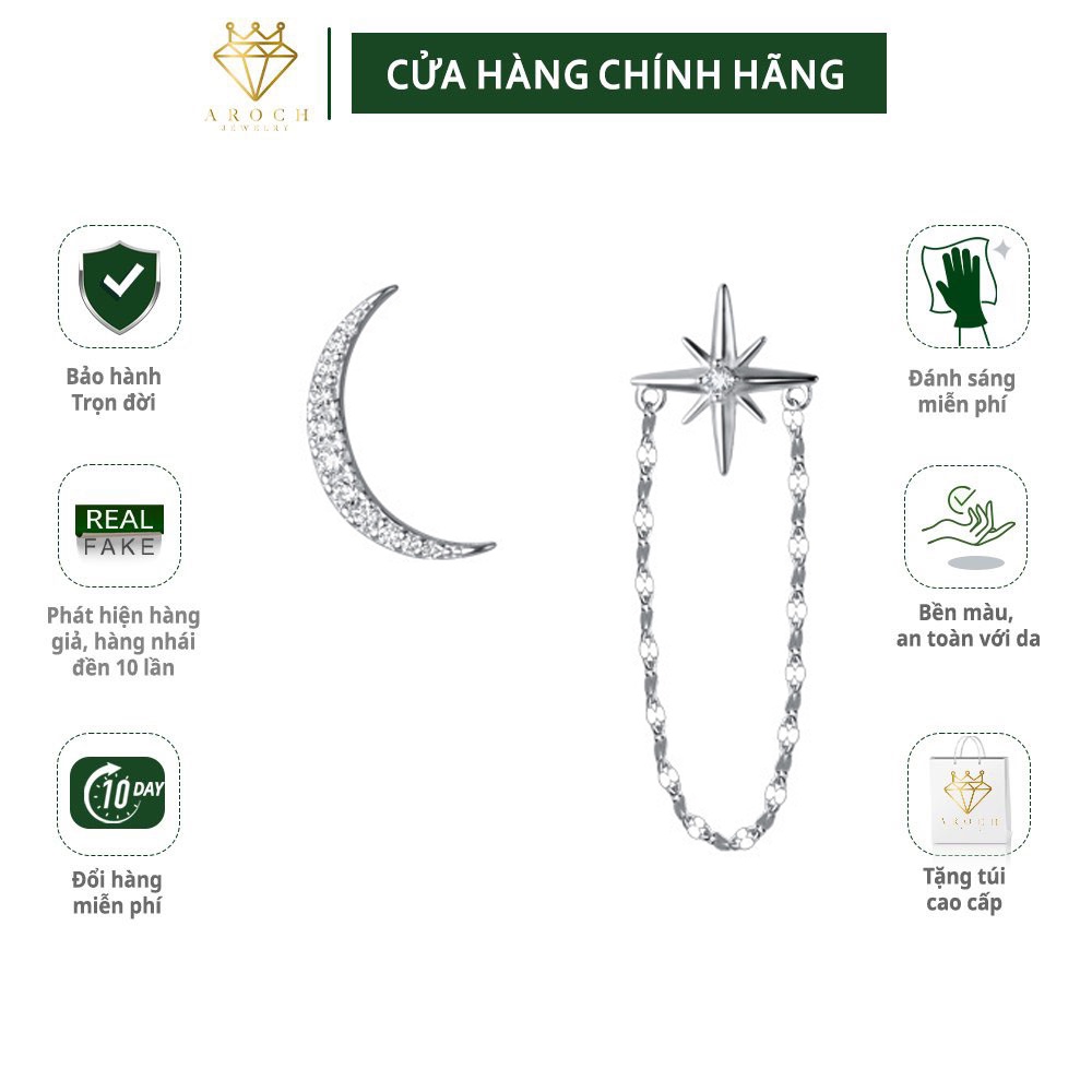 Khuyên tai bạc Ý s925 sao trăng bất đối lạ mắt G7347 - AROCH Jewelry