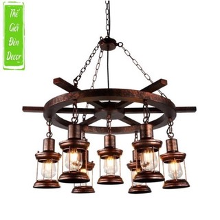 Đèn chùm quán cafe hiện đại 7 bóng hình tròn bánh xe