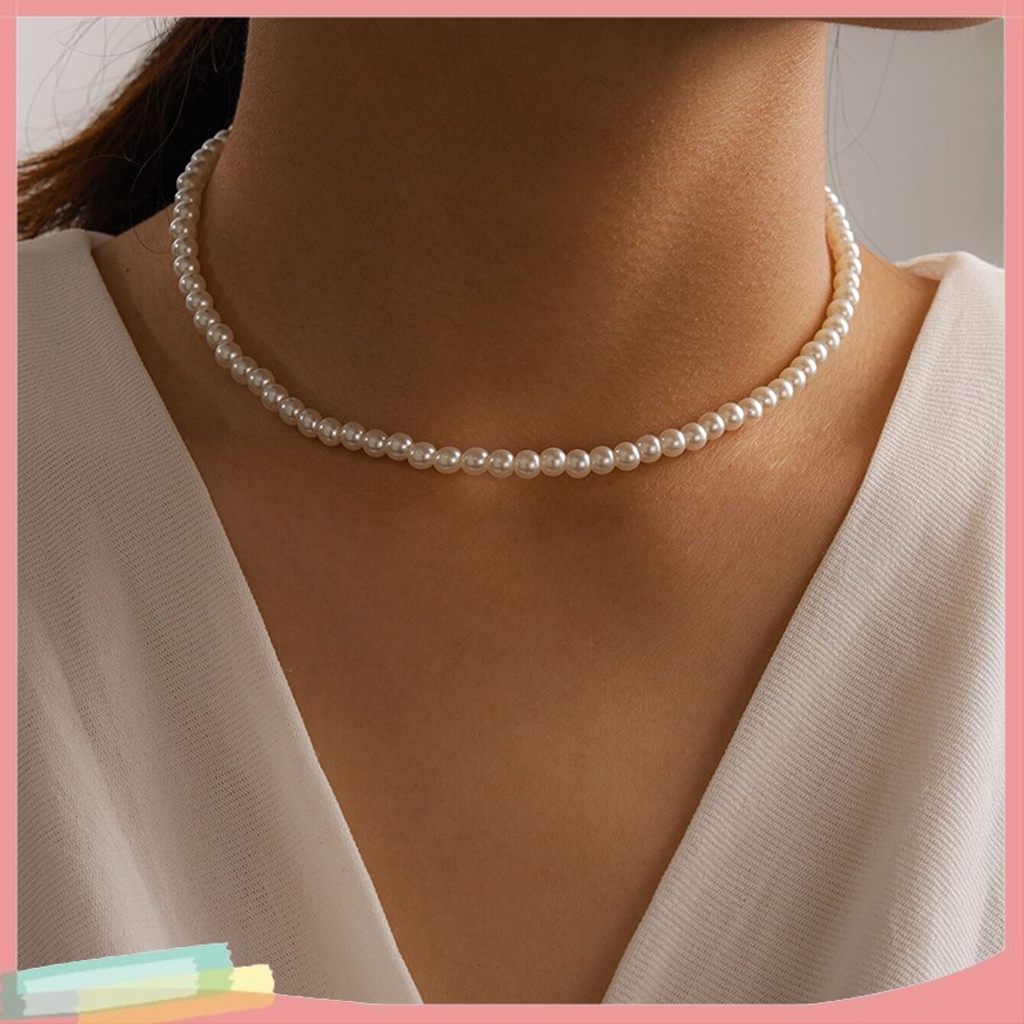 Vòng cổ hợp kim trang trí ngọc trai giả xinh xắn cho nữ