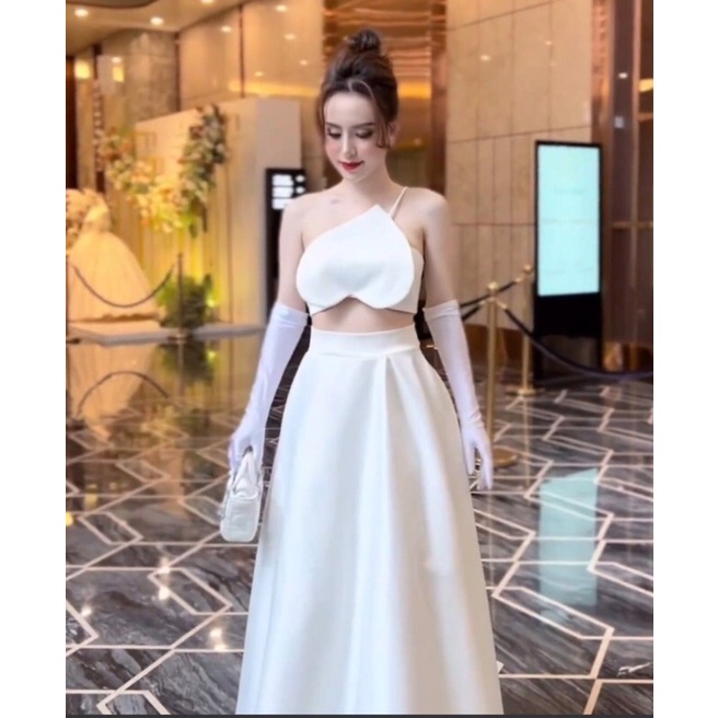 Sét váy xoè áo tim phom dài đep y hình kèm hình thật