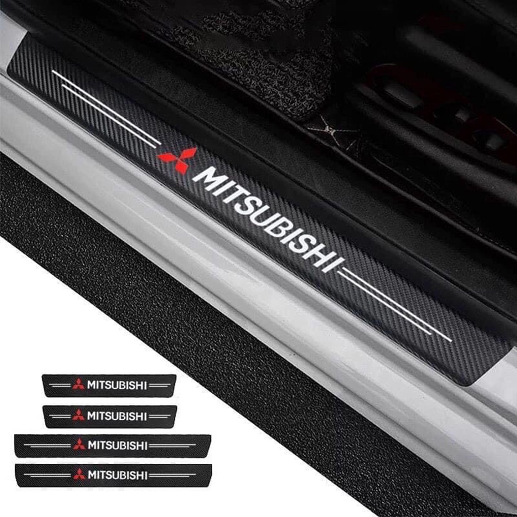 Nẹp Dán Vân Carbon Chống Trầy Xước Bậc cửa, Cốp Sau Ô Tô - Logo Mitsubishi