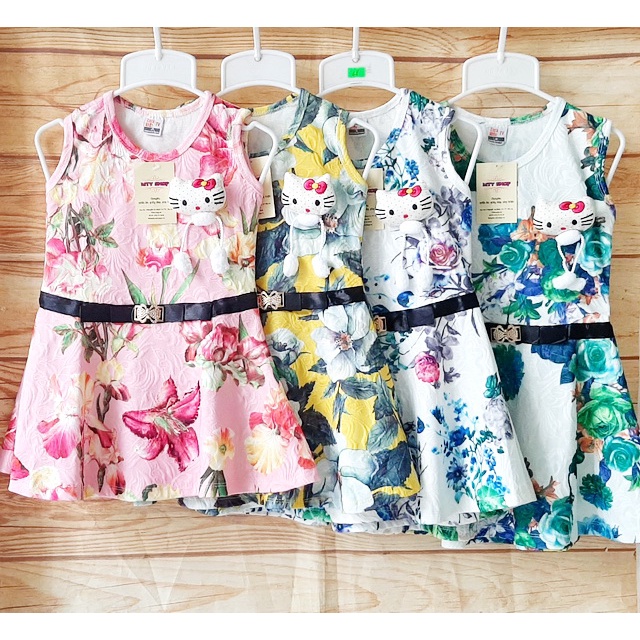 9-17kg Đầm hoa đính mặt mèo Kitty cho bé gái