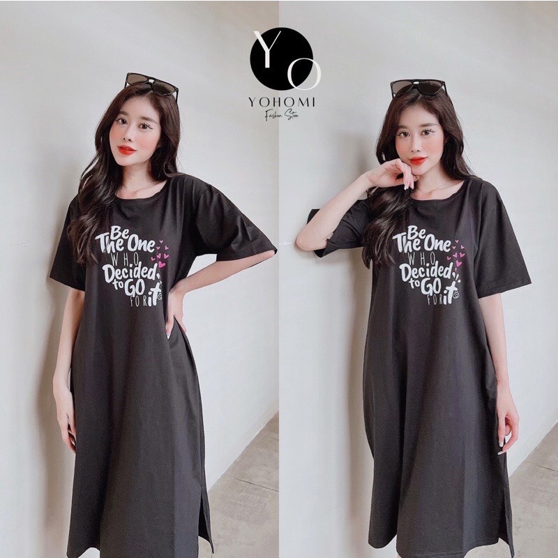 Váy bigsize from rộng xẻ tà thun thái cao cấp cổ tròn tay ngắn dưới 70kg D14908