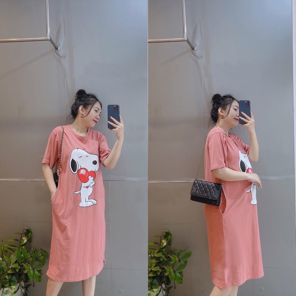 Đầm suông dài , váy suông bầu chất cotton Gemmy House in hình puppy