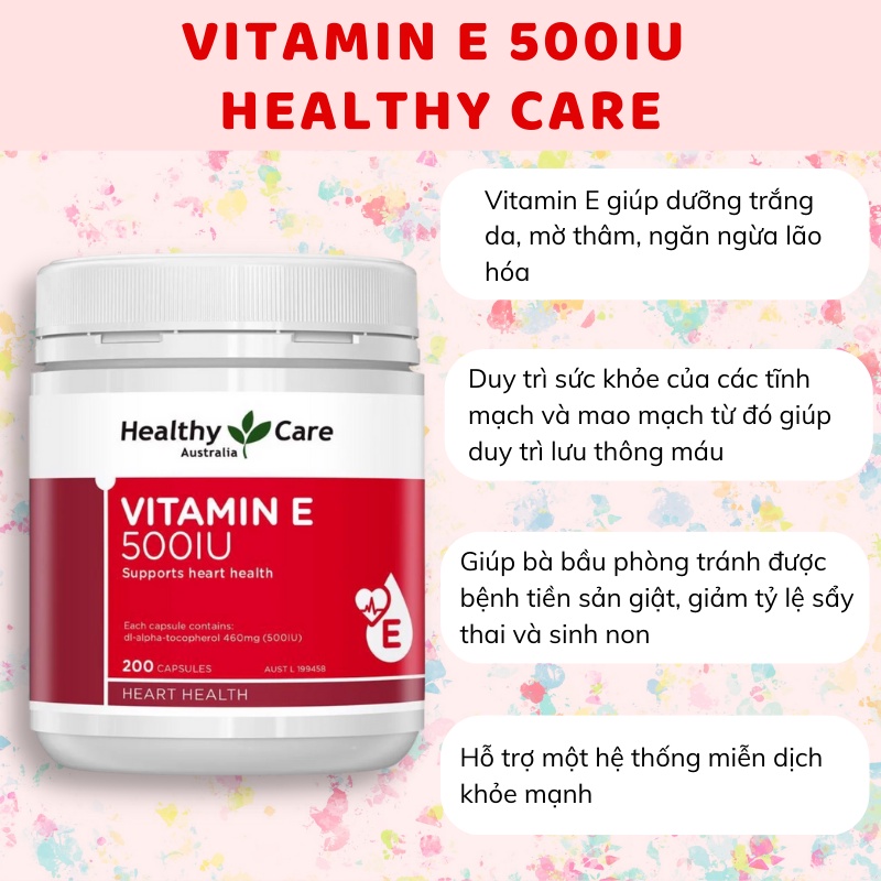 Viên uống bổ sung vitamin E HEALTHY CARE 500IU 200 VIÊN | BigBuy360 - bigbuy360.vn