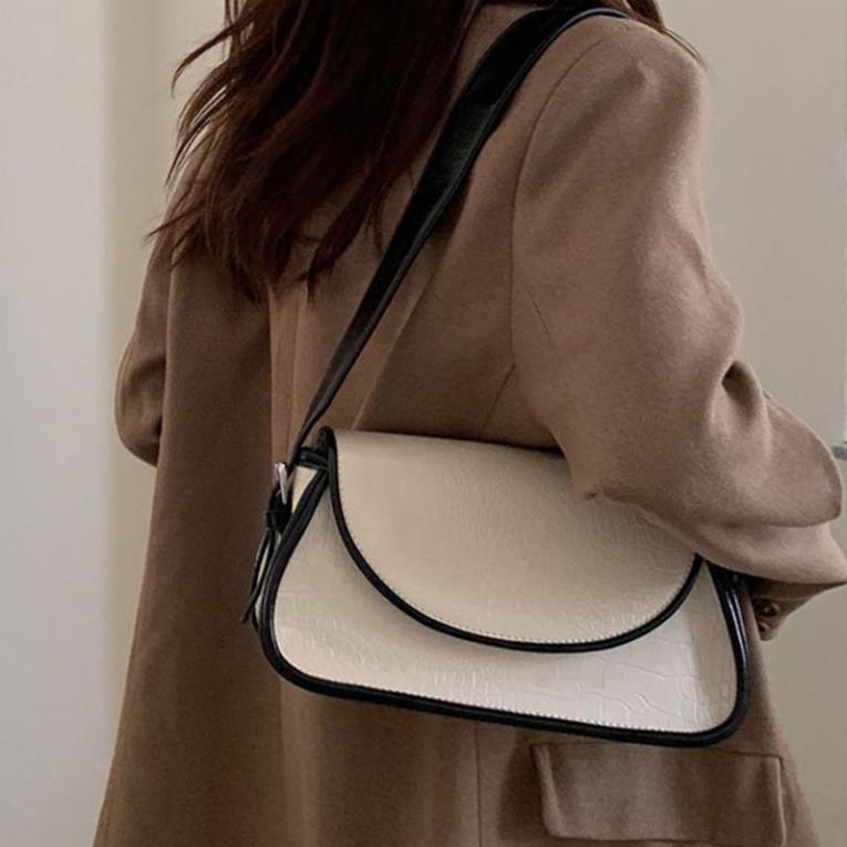 Túi xách nữ da Túi đeo chéo phối màu đơn giản hoạ tiết da cá xấu ! "