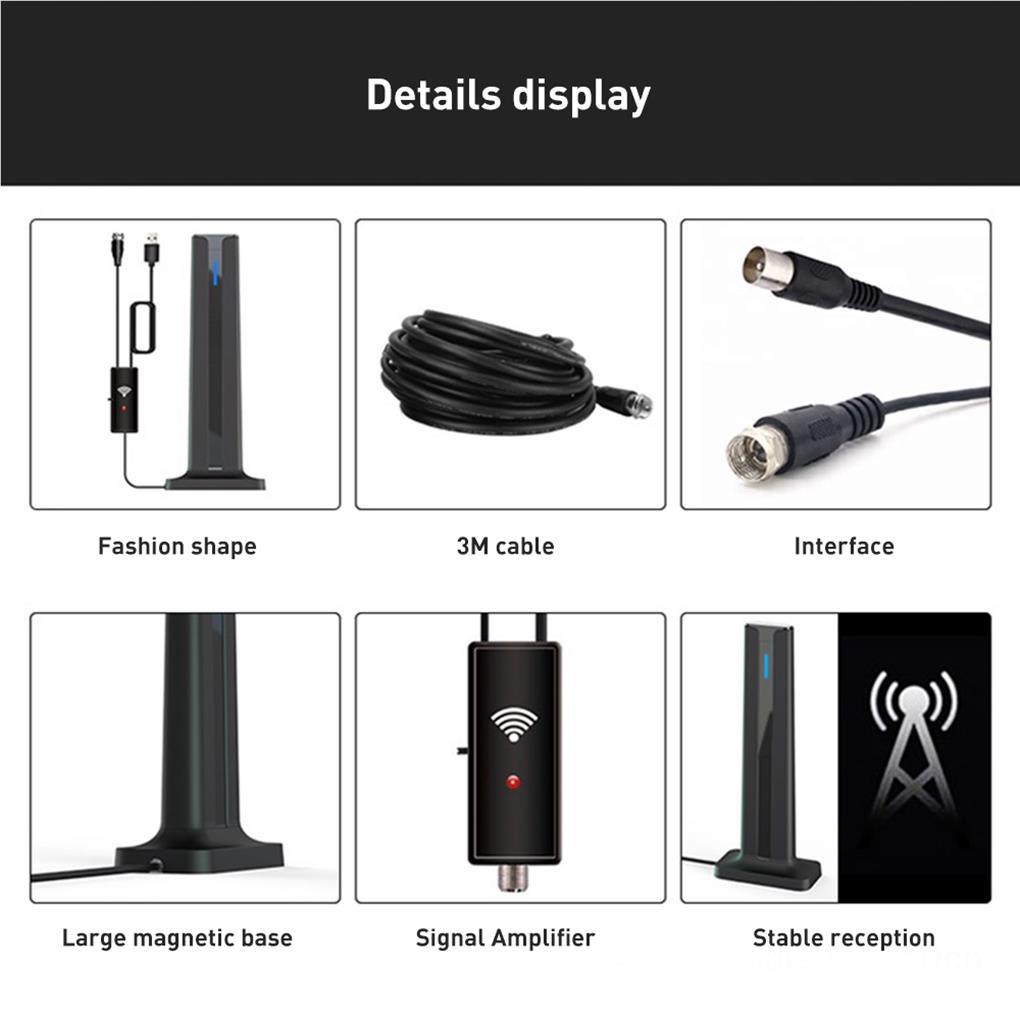 Ăng Ten Khuếch Đại Tín Hiệu Màu Đen 50 Đến 80 Dặm Chuyên Dụng Cho TV Gia Đình