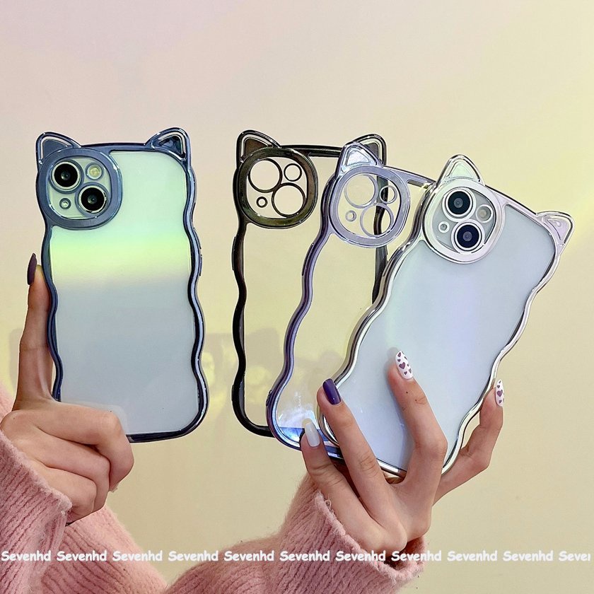 Ốp Điện Thoại Mềm Trong Suốt Chống Sốc Hình Tai Mèo Cho iPhone 14 13 12 11 Pro Max SE2020 X Xr Xs Max 8 7 Plus