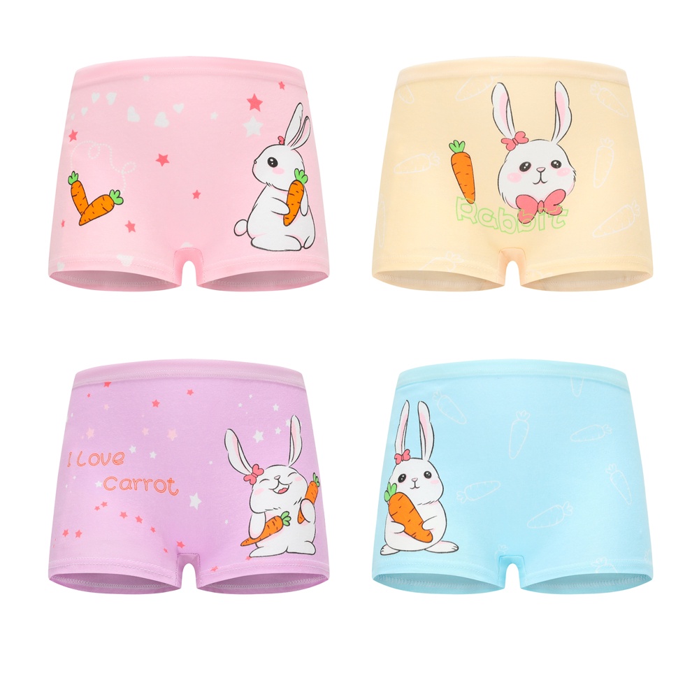 SMY Bộ 4 Quần Lót Cotton Mềm Mại Thoáng Khí In Họa Tiết Hoạt Hình Dễ Thương Cho Bé Gái