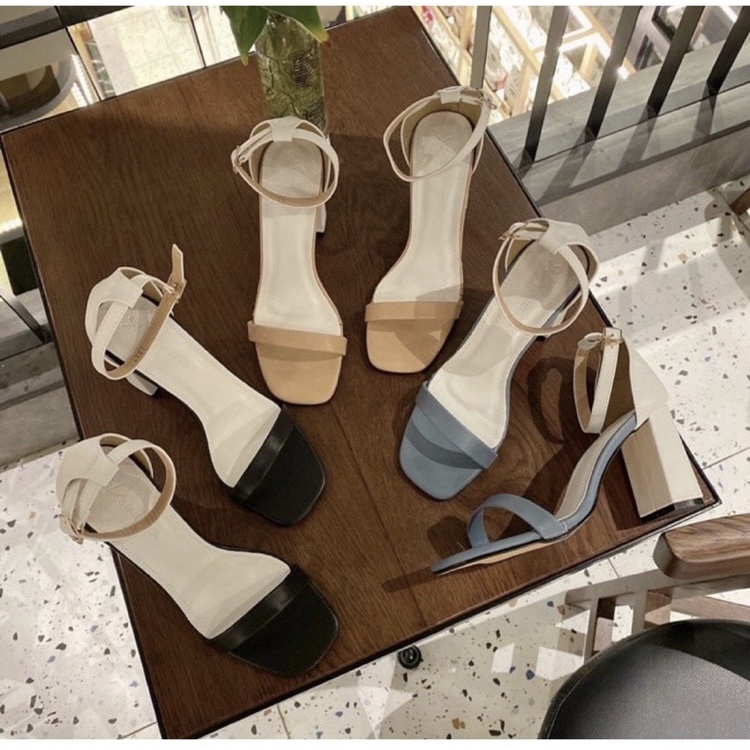 Sandal cao gót đế vuông quai ngang phối màu sành điệu gót cao 7 phân bigsize SD012