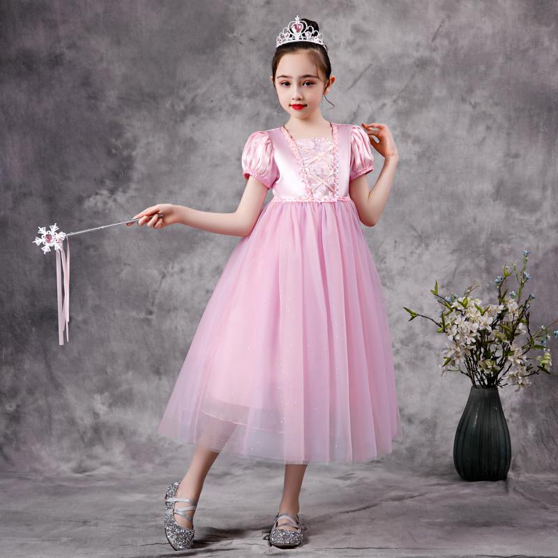 Bộ Đầm Công Chúa Sophia Rapunzel Vải Lưới Đính Kim Sa Kèm Găng Tay Vương Miện Toàn Diện Làm Quà Tặng Sinh Nhật Cho Bé Gái