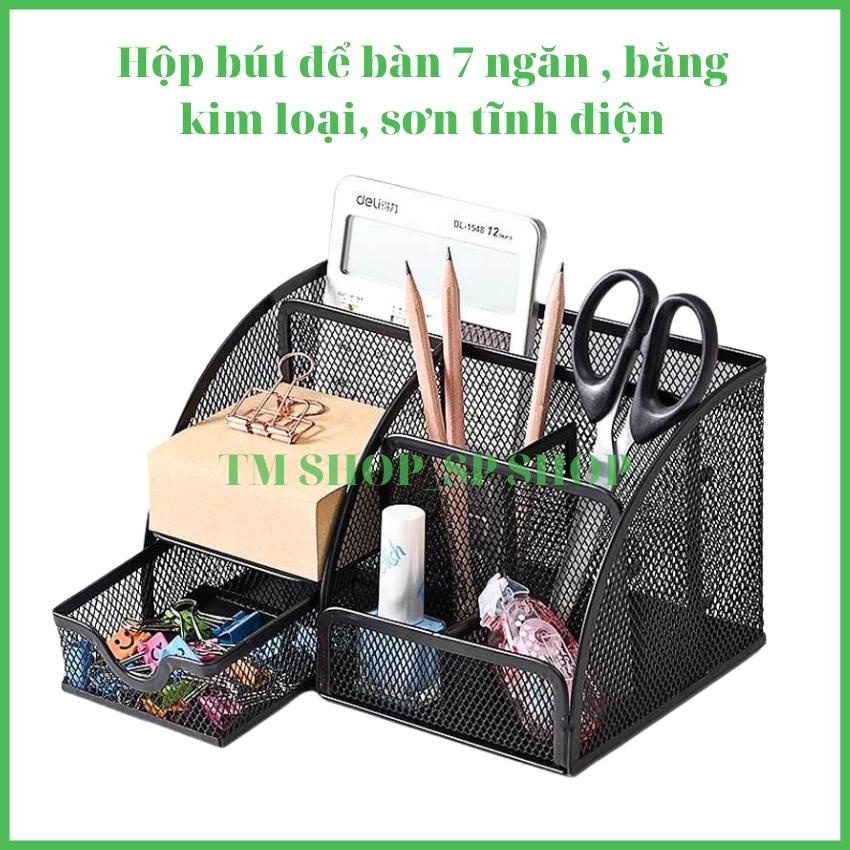 Hộp đựng bút , giá đựng bút , khay 7 ngăn bút để bàn văn phòng, bàn học sinh đa chức năng, ống đựng bút Bằng Kim Loại