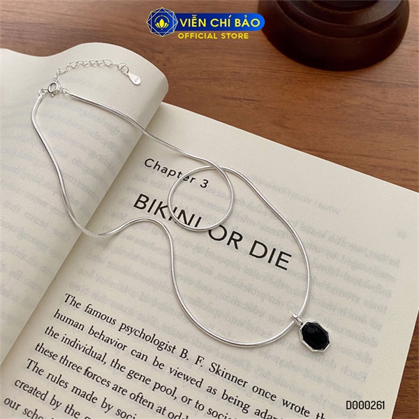 Dây chuyền bạc nữ trơn to mặt đá đen chất liệu bạc 925 thời trang phụ kiện trang sức Viễn Chí Bảo D000261