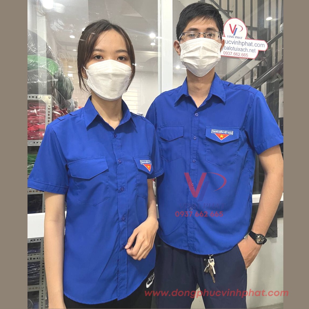 Áo sơ mi tay ngắn Đoàn Thanh Niên nam nữ mẫu đẹp vải kate gọn nhẹ thoáng mát chất lượng giá rẻ