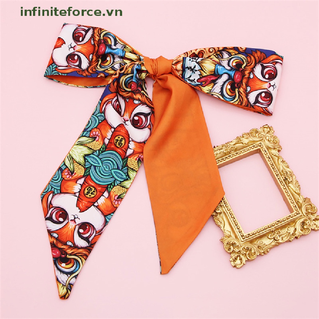 Khăn Quàng Cổ Vải Lụa In Hoạt Hình Thắt Nơ Ruy Băng Thời Trang Năm Mới Cho Nữ
