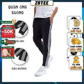 Quần 3 sọc thể thao jogger ống bo, ống suông chất liệu dày dặn, không xù sọc đen, trắng
