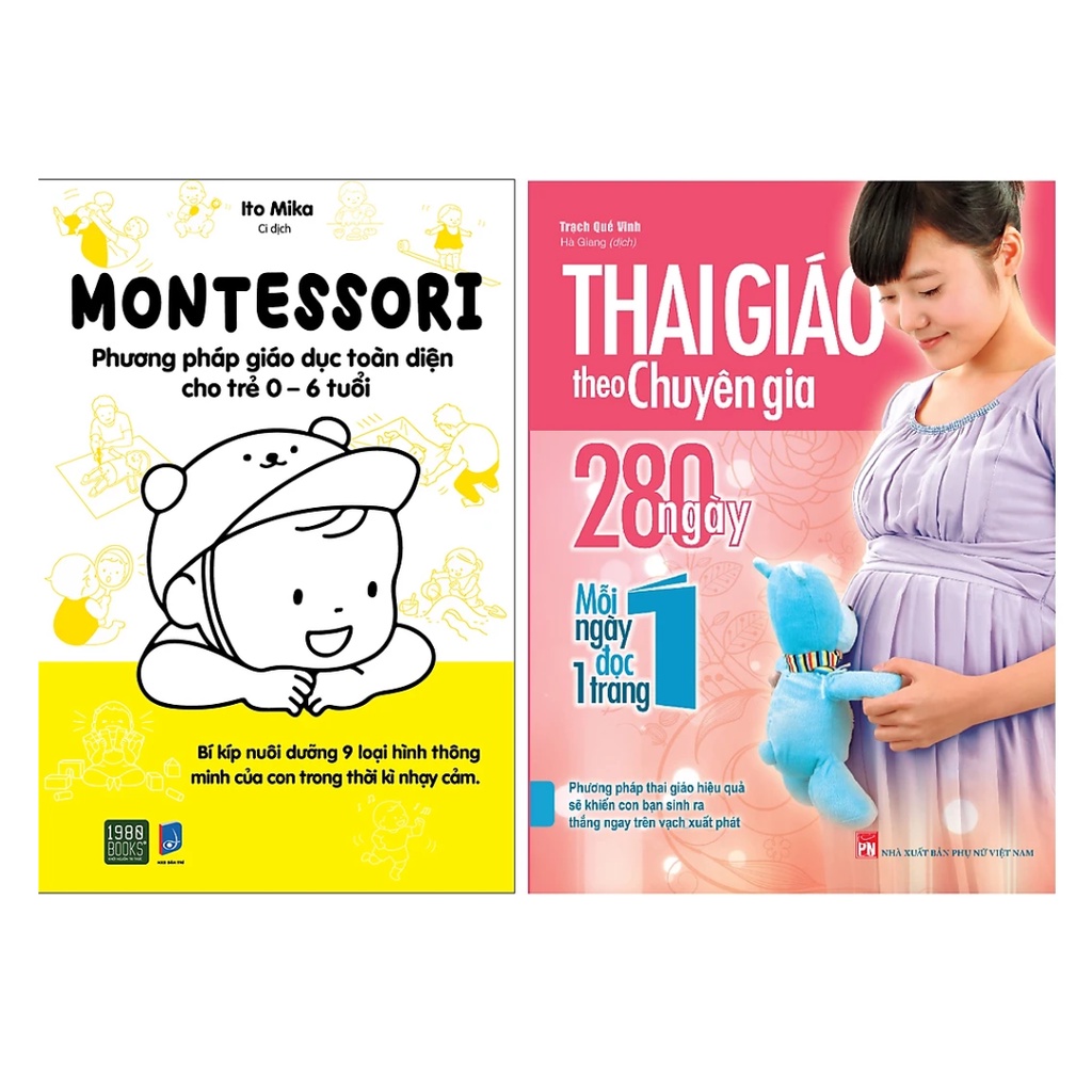 Sách Combo 2Q Montessori Phương Pháp Giáo Dục Cho Trẻ 0-6 Tuổi + Thai Giáo Theo Chuyên Gia 280 Ngày Mỗi Ngày Đọc 1 Trang