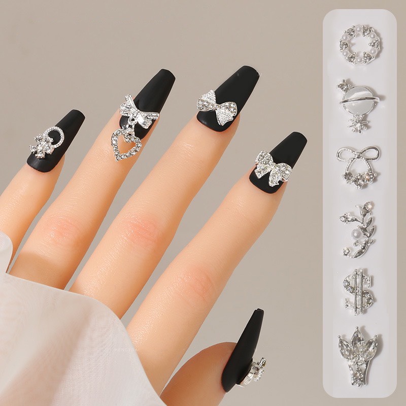 Charm nail, charm bạc cao cấp gắn móng , phụ kiện trang trí móng tay