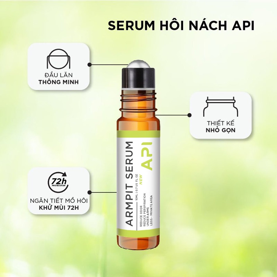 Son nách API, khử mùi hôi nách API, lăn khử mùi ngăn tiết mồ hôi 72h 10ml