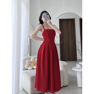 MEET - Đầm Đỏ 2 Dây Xếp Li