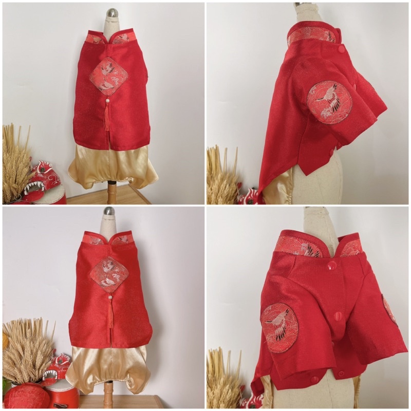 Áo dài trơn phối hình hạc cho cún đực