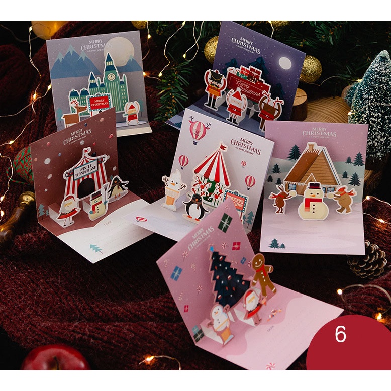 Thiệp 3D Giáng Sinh - Ông Già Noel & Chim Cánh Cụt - Thiệp 3D Dễ Thương - Giao Hỏa Tốc