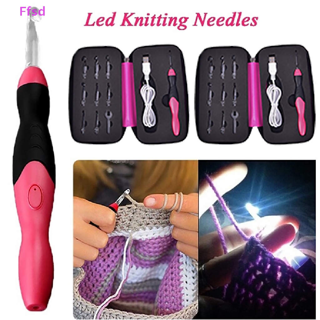 {Ffsd} Bộ Dụng Cụ Móc Đan Len 9 Trong 1 USB Có Đèn LED Có Thể Sạc Lại Hữu Ích * Bán Chạy