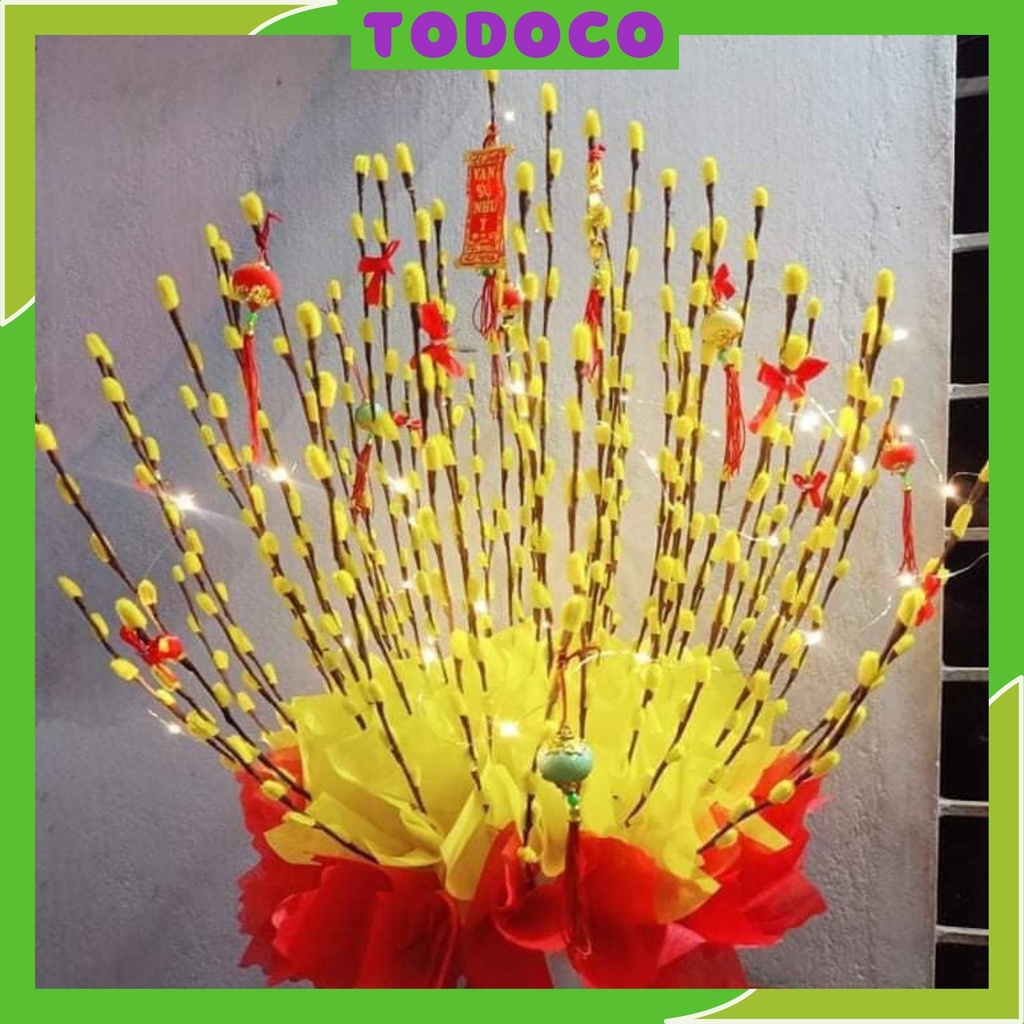 Nụ tầm xuân giả đẹp TODOCO trang trí ngày tết cành làm sẵn bằng kẽm nhung, bông nhựa cắm bình decor chụp ảnh, để bàn
