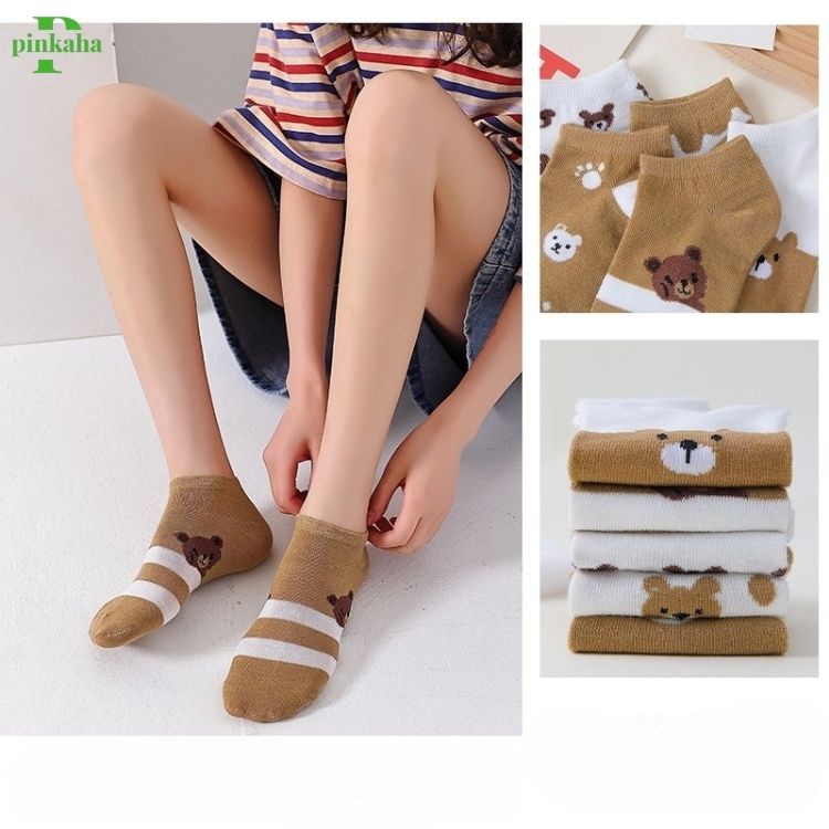 Vớ Ngắn Cổ In Hình Gấu Cute Dễ Thương Tất Cổ Thấp Nữ Cotton Họa Tiết Phong cách Nhật Hàn Hot Trend Ulzzang