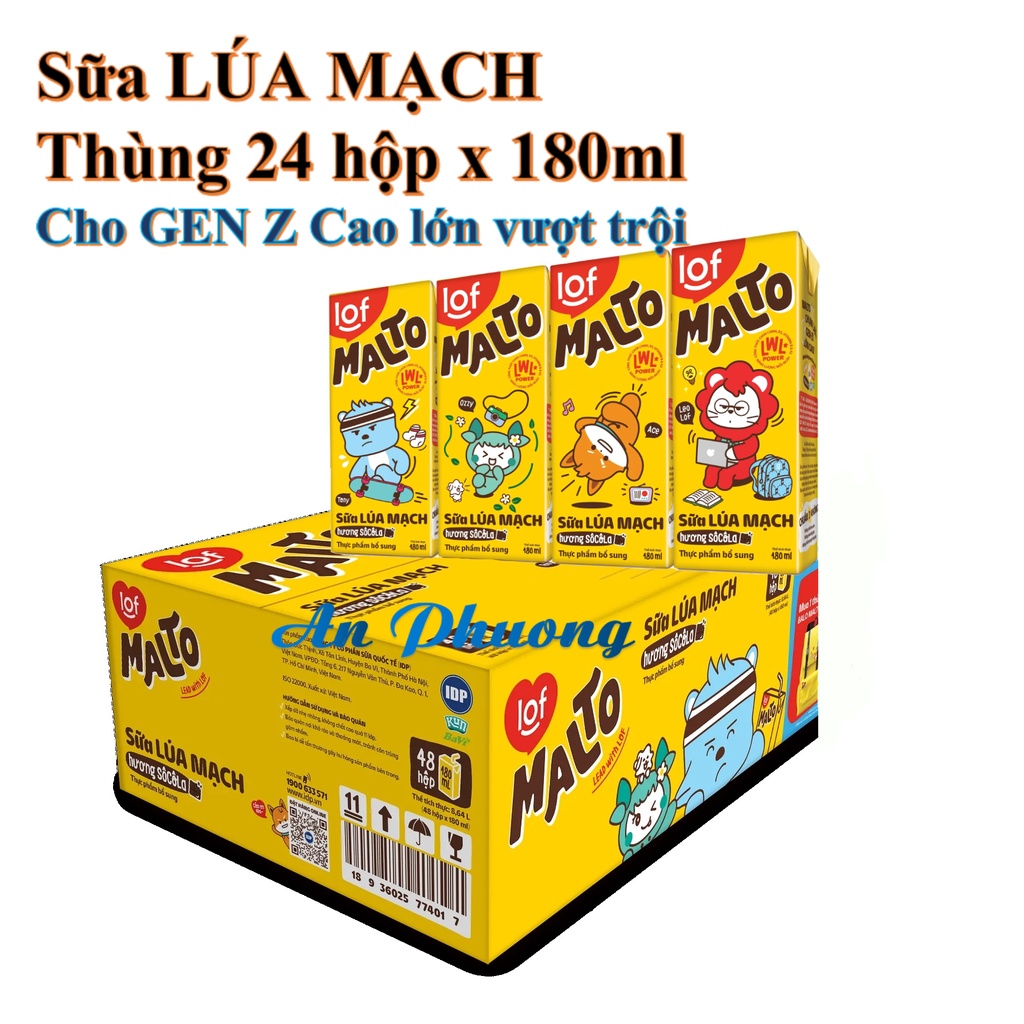 24 hộp sữa lúa mạch MALTO 180ml 2 vị Socola Bạc hà