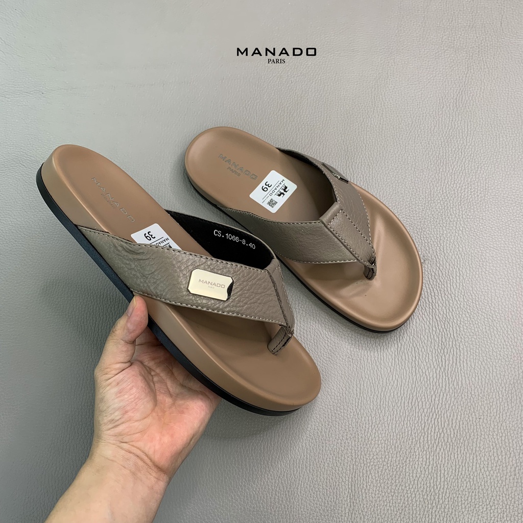 MANADO - Dép Xỏ Ngón Nam Cao Cấp - Quai Da Bò, Đế Cao Su Mềm - Mã MND9 Màu Kem, Fullbox, Có Hỗ Trợ Đổi Size