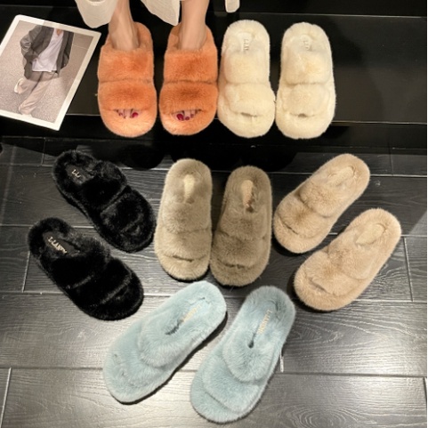 dép lông full lông quai ngang đế cao 2 phân - sz36 - 37 - 38