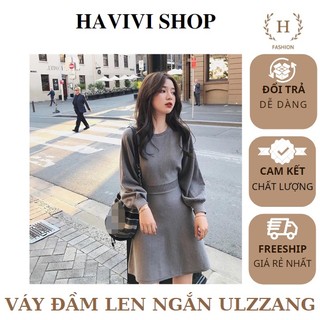 Váy Đầm Len Ulzzang Ngắn Dáng Xòe Hở Lưng Thắt Nơ Váy Len Dệt Kim Thu Đông