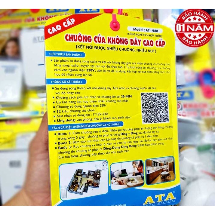 Chuông cửa không dây ATA AT-988 . Hàng chính hãng BH 12 tháng.