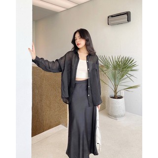 Áo sơ mi + cv dài lụa đen