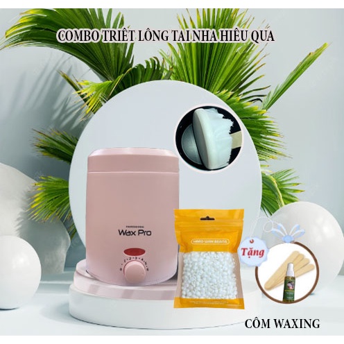 ComBo 4 món Nồi nấu sáp chống dính Pro wax Mini kèm 100G sáp Thơm Cao Cấp siêu bám lông tặng Mỡ Trăn + Que Gỗ
