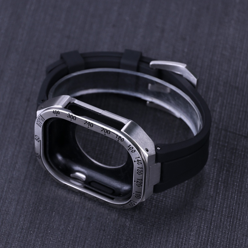 Khung Kim Loại Sang Trọng Cho + Set dây đeo silicon thích hợp cho Apple watch Ultra 49mm